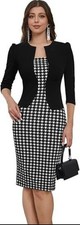 Business Elegant Geometric Floral Print 2 In 1 Dress Large