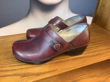 DANSKO Brown Cabrio Leather "Solstice" Button Strap Mules /Clogs Loafers 38