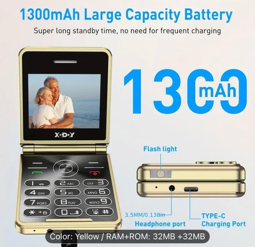 XGODY S200 UNLOCKED DUAL SIM FLIP PHONE GOLD COLOUR LARGE BUTTONS - Picture 3 of 11