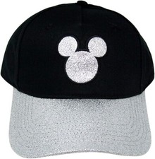 Adult Baseball Hat Mickey Shimmer, Black  Silver Glitter Cap, Classic Disney St