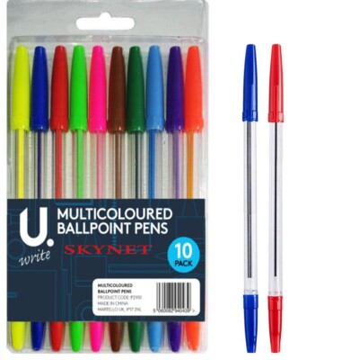10 bunte Kugelschreiber - leicht zu schreiben Schreiben Farben Färben Biro PEN
