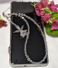 Iridescent beaded phone charm strap, handmade, with or without the angel charm.