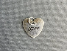 Silver Tone Heart Pendant Charm Hang Tag W word love thin  