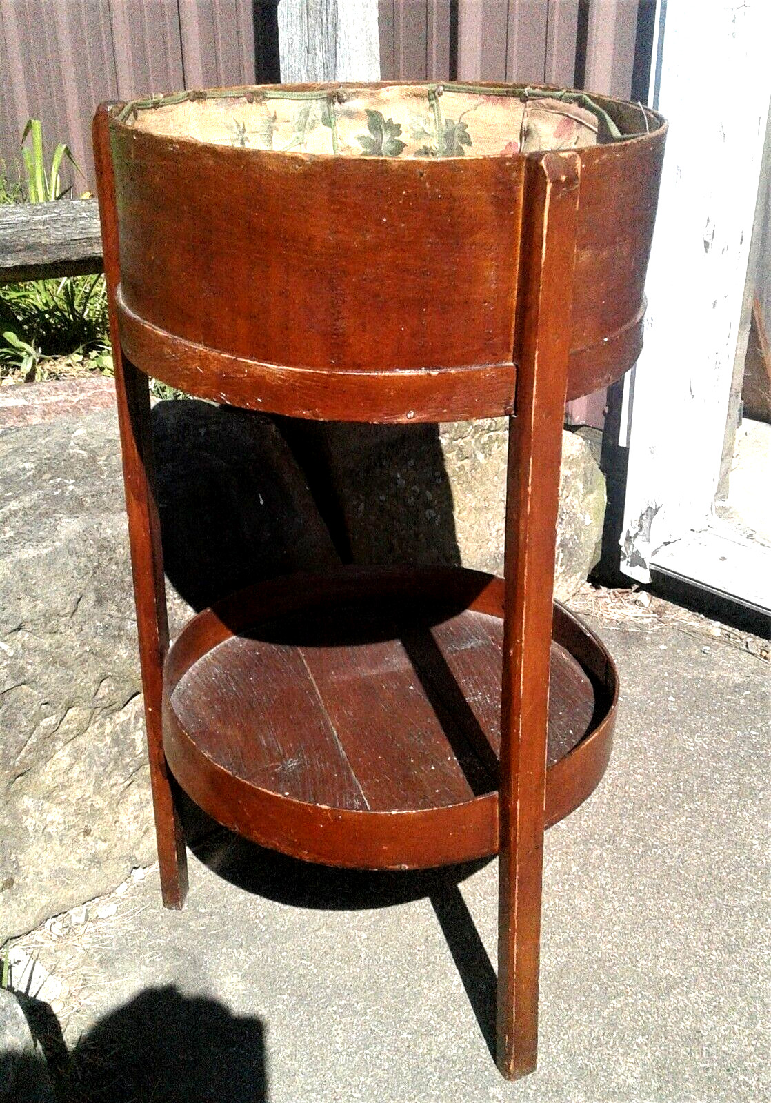 Antique Primitive Cheese Box Sewing Stand Folk Art 1920s Era