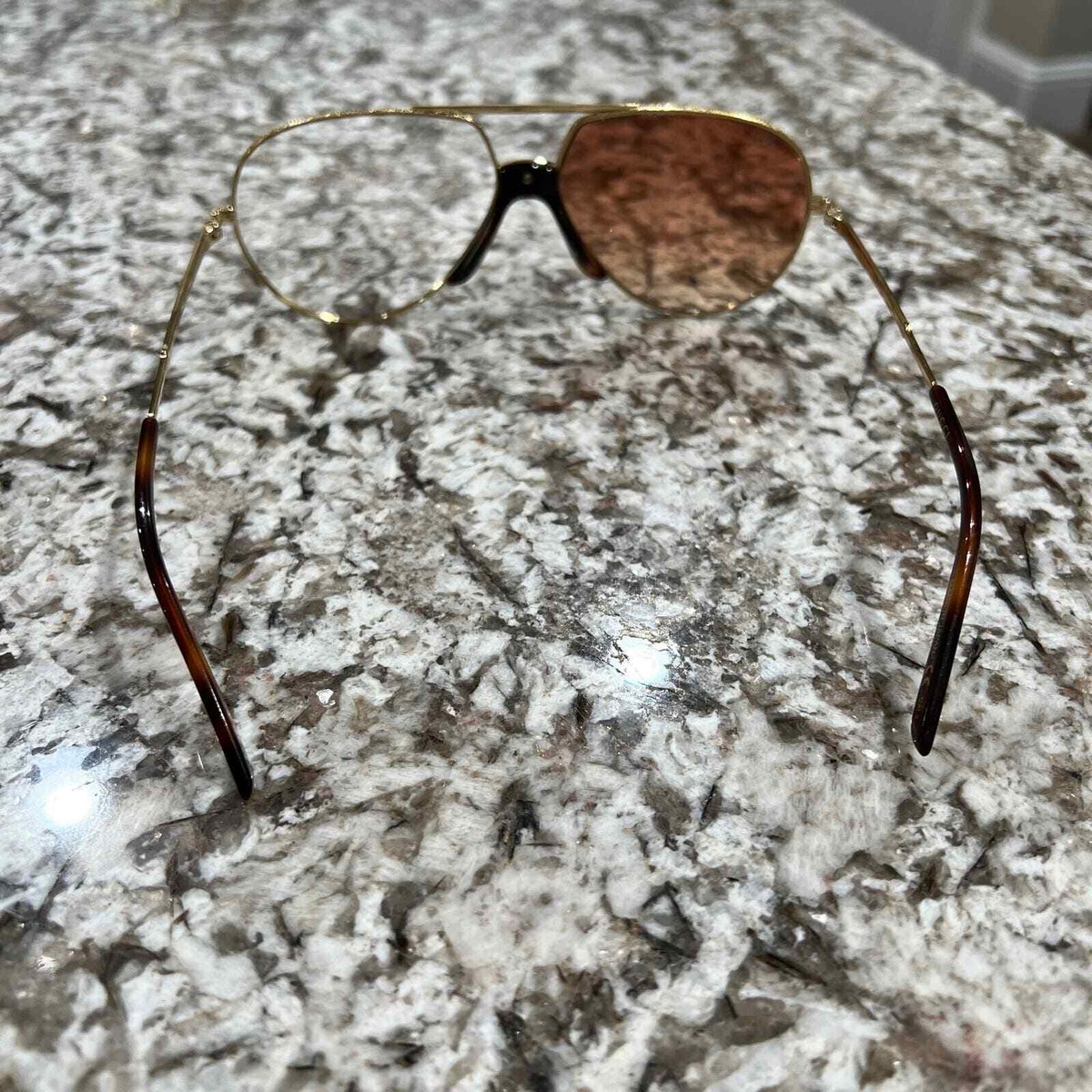 GUCCI 0432 Gold Brown Aviator Etched Metal Retro Sunglasses 