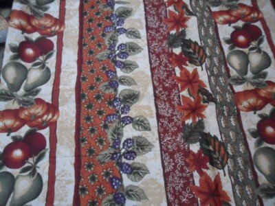 Unwashed cotton fabric Pear Berry Leaves Flowers Apples Pumpkin Stripes