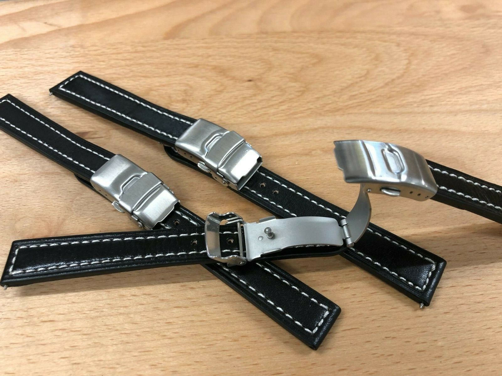 Condor Best quality heavy stitched black leather watchstraps,deployment  clasp.