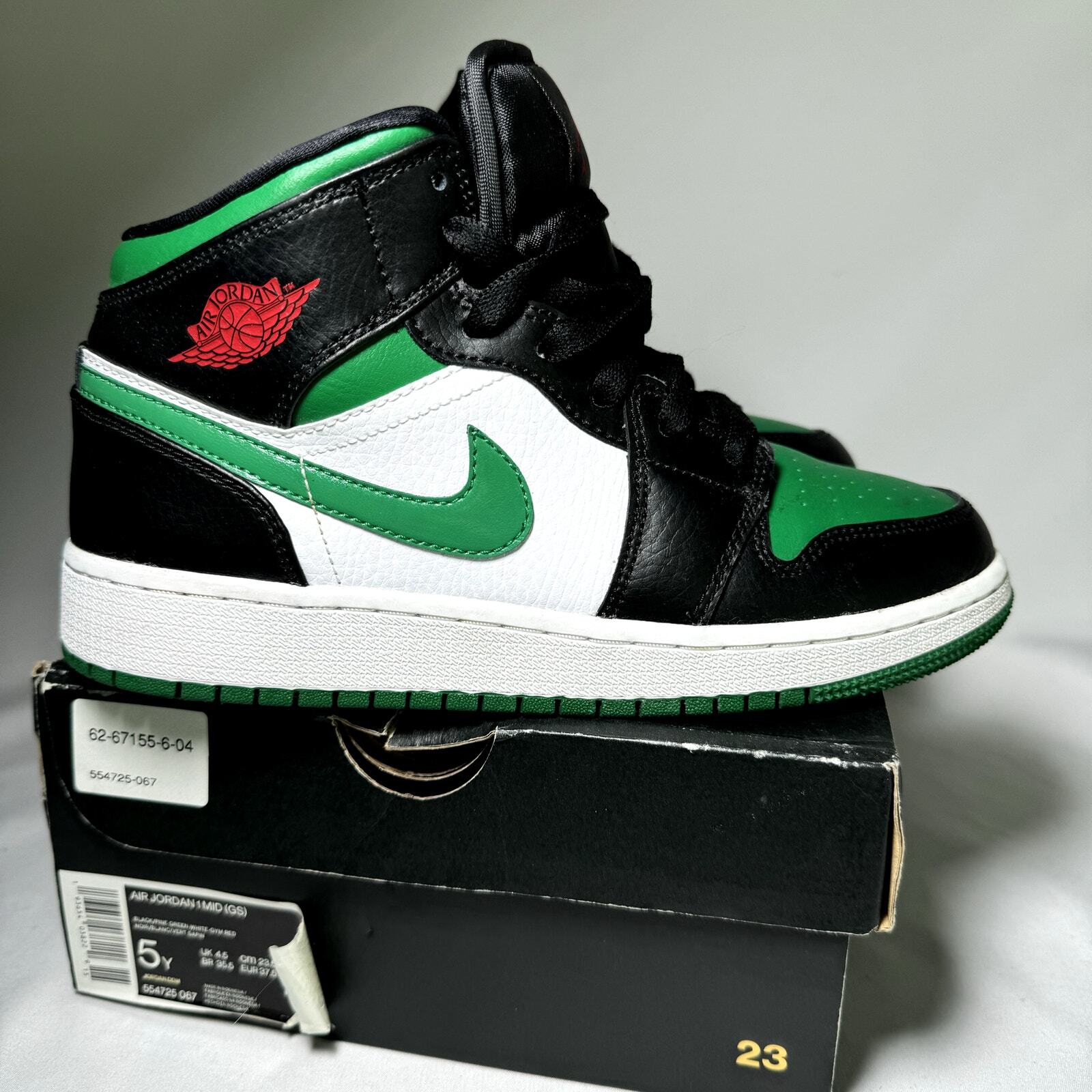 Nike Air Jordan 1 Mid GS Black Pine Green 2020 Men's Shoes - Size 5 - 554725 067