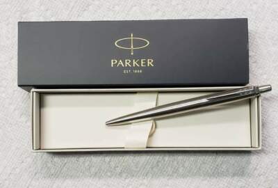  Parker Jotter Ballpoint Pen Stainless  Black Medium Pt France New In Box
