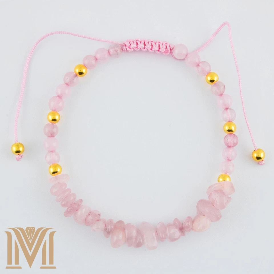 Handmade Rose Quartz Bracelet – Adjustable Healing Crystal Jewelry with Golden - Image 3 of 4
