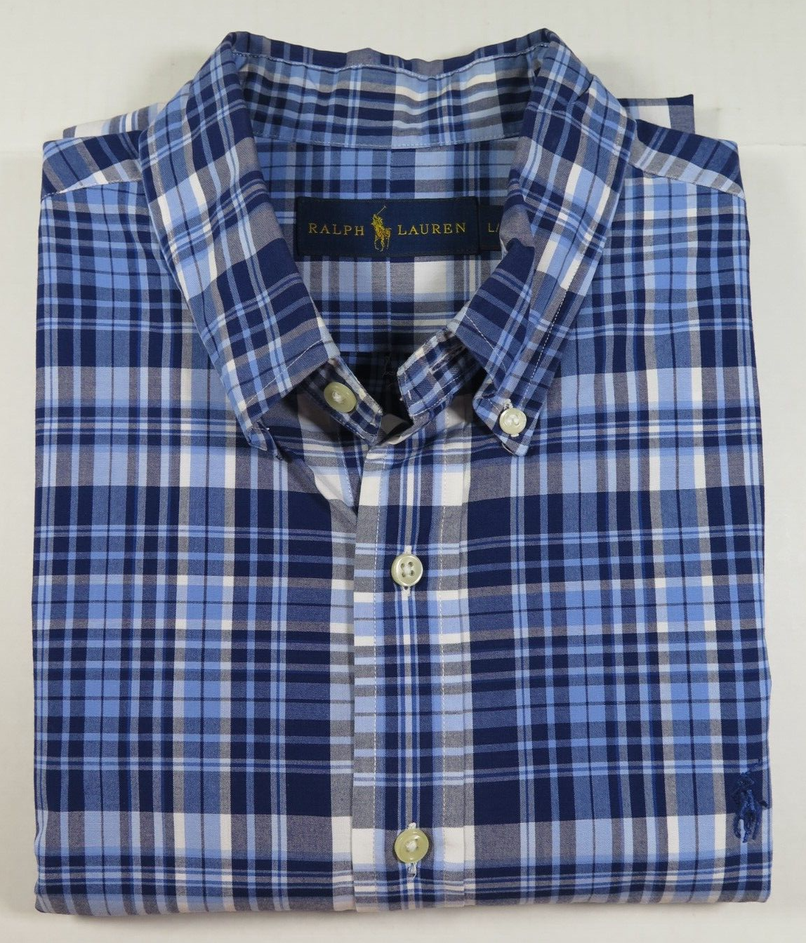 Polo pony casual Ralph Lauren uomo cotone blu quadri recente polo grande