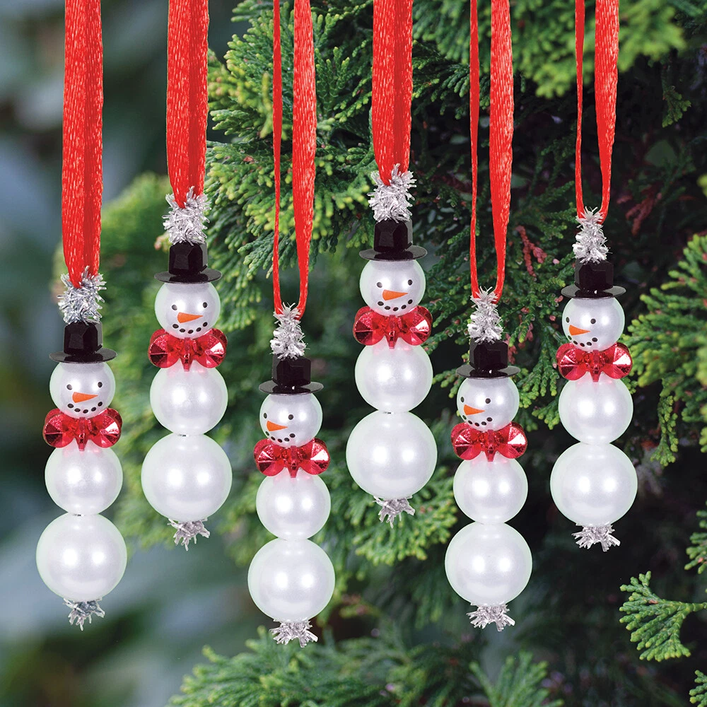 Solid Oak Top Hat Snowman Beaded Ornament Kit