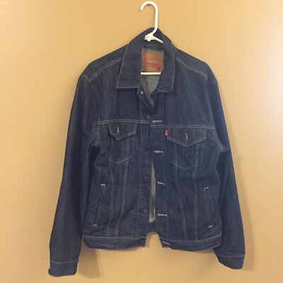 Levi s Denim Jean Jacket XL 100% Cotton Button Down Pockets Trucker Dark Blue