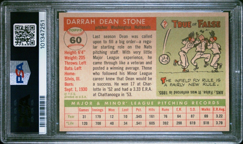 PSA 7 NM 1955 TOPPS DEAN STONE #60 SENATORS - Bild 2 von 2
