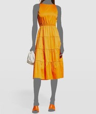 $350 Alice + Olivia Women's Orange Ruffle Tiered A Line Midi Dress Size 6