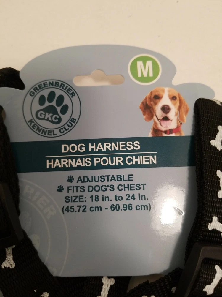 Dog Harness Size Medium Black With White Bones Dog Harness Size Medium Black With White Bones