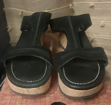 Donald J Pliner Black Suede Sandals-Size 6M-Cork Heel-Excellent-Worn 1 or 2X