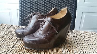 Classic DRIES VAN NOTEN Brown Wedge Oxford Bootie SZ 37 1/2 Made