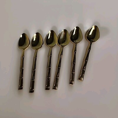 Vintage Excel Korea Goldtone Bamboo Spoon Set Of 6
