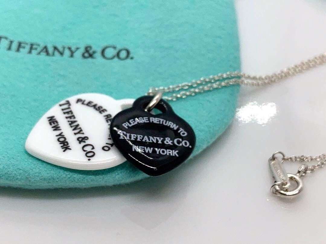 Tiffany & Co. Silver Return To Black White Double Heart