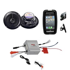 Marine Offroad Use Bike Boat ATV Black 6.5" Speakers, Amplifier w/iPod MP3 Input