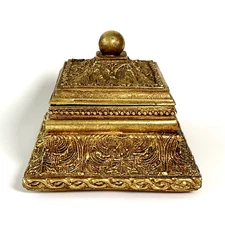 Vintage Carved Wood Trinket Box Gold Gilt Hollywood Regency  Ornate Felt Lined