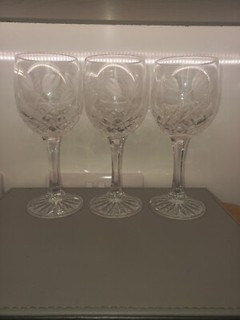 Set Of 3 Crystal Wine / Brandy Glasses Tulip Pattern