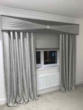 Grey Plush Velvet Window Pelmet with Silver Sash & Brooch 