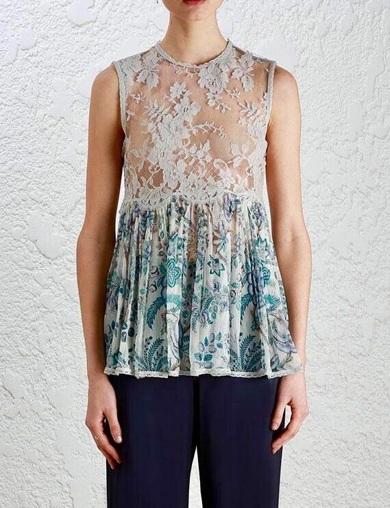 ZIMMERMANN Women's ADORN 1262TADO Indienne Floral SHEER LACE TANK TOP - 0 (US 4)