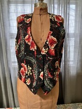 Virginia King Beaded Floral Quilted Vest Beaded Sz L Reversible Beautiful