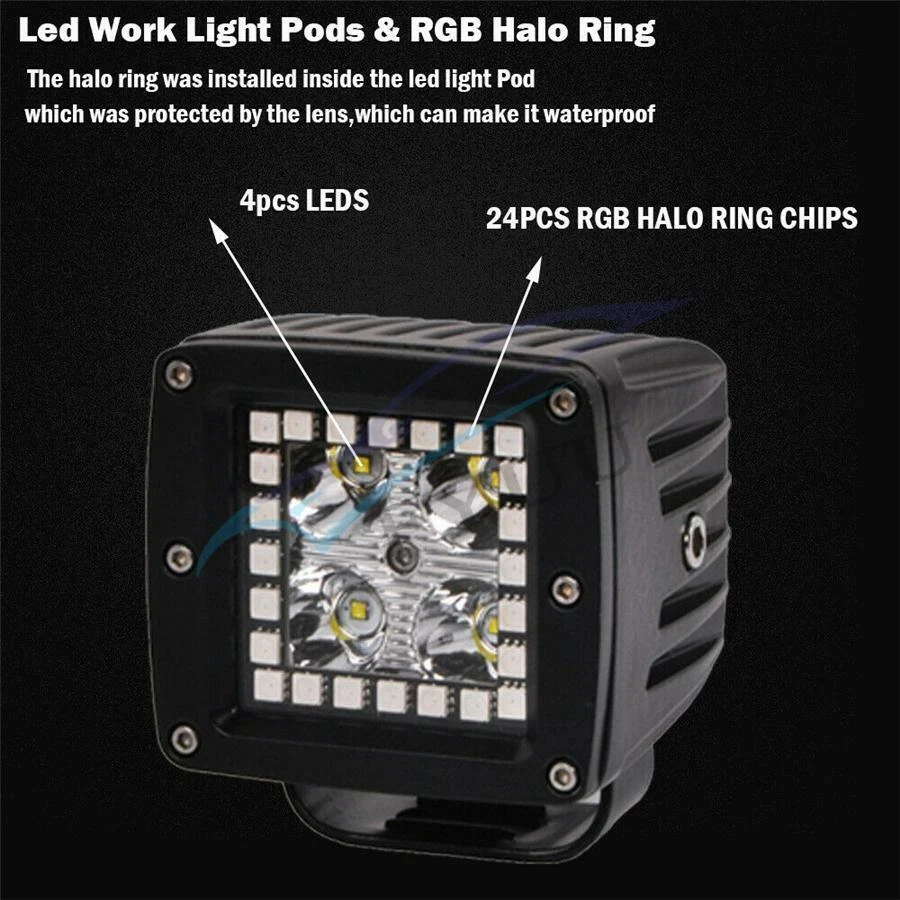 Lámpara de Trabajo LED 72W RGB Halo Color Ojos de Ángel Cambio Persecución Fluido Kit de Escaneo Foto 3 de 4