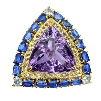 14k Yellow Gold Plated Silver Lab Created Amethyst Women's Brooch Pin