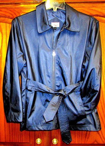 GIRLS PONYTAILS SZ L/12 SHINY BLUE LINED ZIP FT NYLON JACKET W ATTACHED FT BELT - Picture 6 of 7