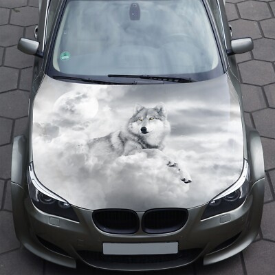 Car Hood Wrap Decal Vinyl Sticker Full Color Graphic White Wolf Fit any Car 3M