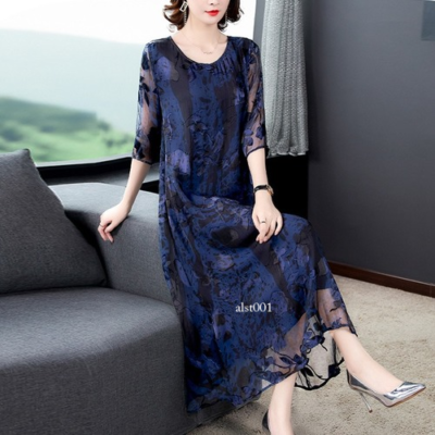 Blue Jacquard Ice Silk Maxi Dress Loose Plus Size Midi Dress Elegant Dress Party | eBay Blue Jacquard Ice Silk Maxi Dress Loose Plus Size Midi Dress Elegant Dress Party | eBay