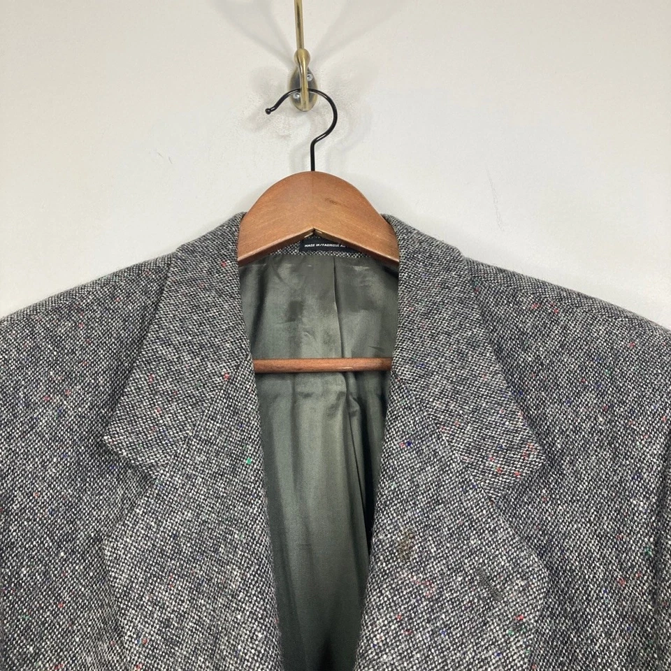 Vintage Donegal Tweed Sport Coat Mens 46R Grey Red Green Fleck Made in Canada Foto 4 de 4