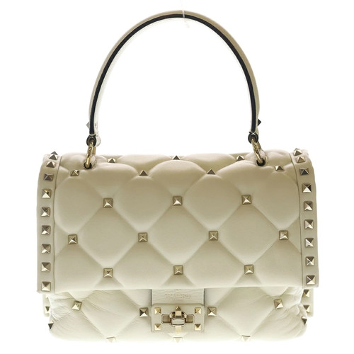 Valentino Candystud Quilted 2Way Handbag Shoulder Bag Leather Ivory RW2B55NAP
