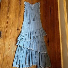 Ulla Johnson Rosalind light blue ruffle tiered tank midi dress SIZE 0