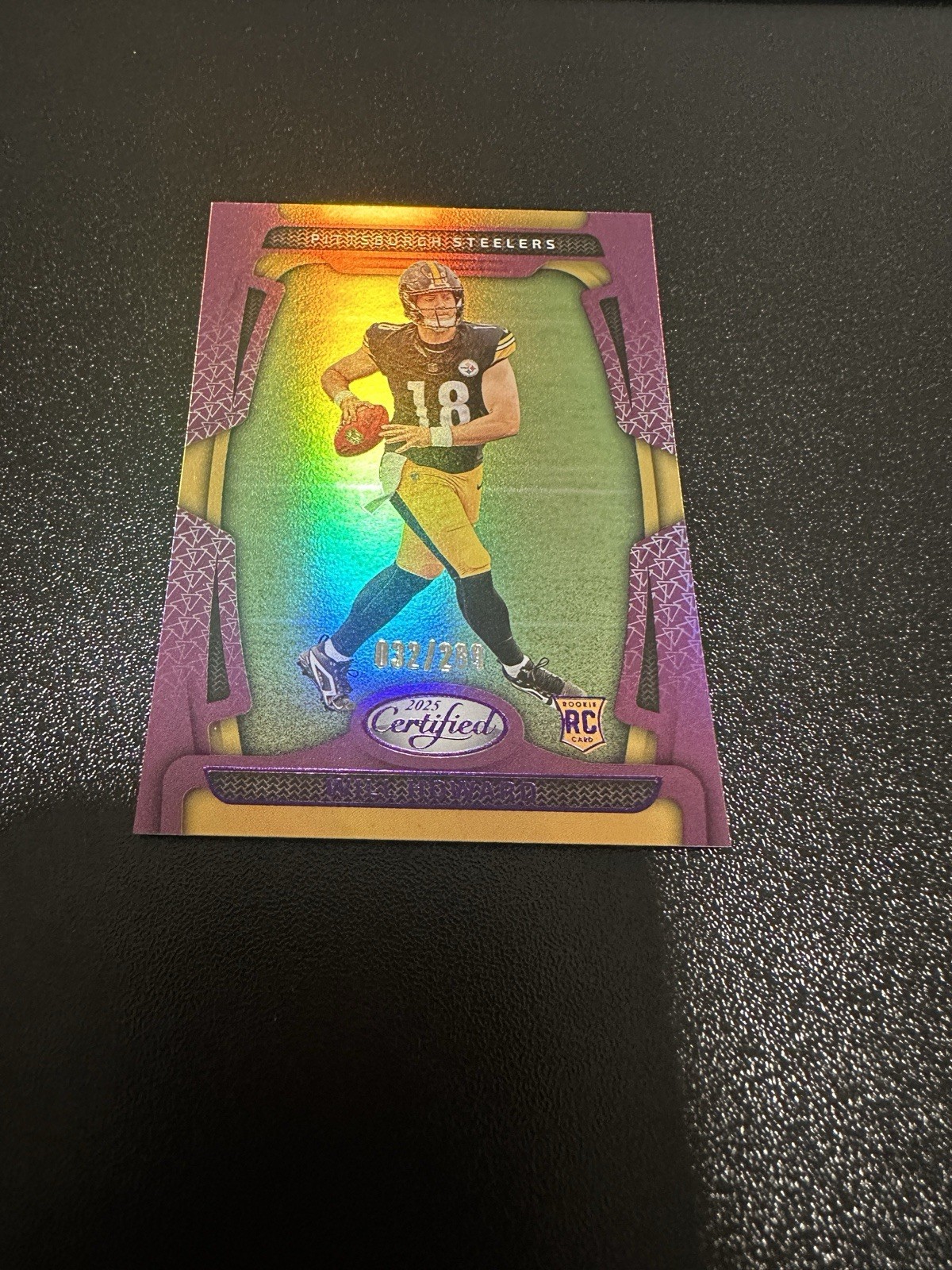 Will Howard 2025 Panini Certified Football #104 Mirror Purple /299 Steelers (RC)