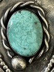 VINTAGE NATIVE AMERICAN SILVER LARGE TURQUOISE PENDANT NECKLACE — photo 3