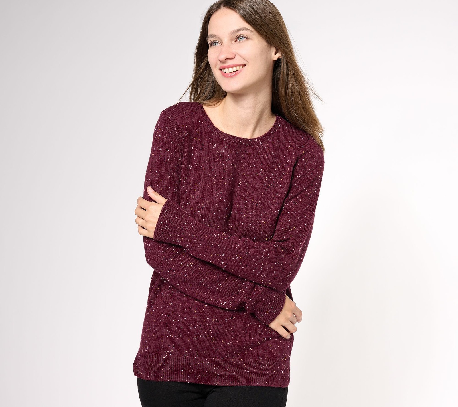 Belle by Kim Gravel Women's Top Sweater Sz S Tweedy Knit Round Neck Red A609938