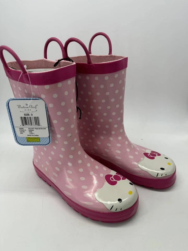 Western Chief Girl's Waterproof Rain Boot Size 13 Hello Kitty Pink 640000 Read - Image 3 of 4