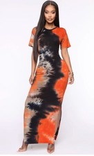 Fashion Nova Dropping The Games Tie Dye T-Shirt Dress Size Large Black Orange