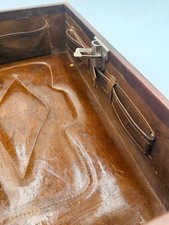 Vintage Tooled Leather Vanity Train Case Expandable Mirror Brass Hardware