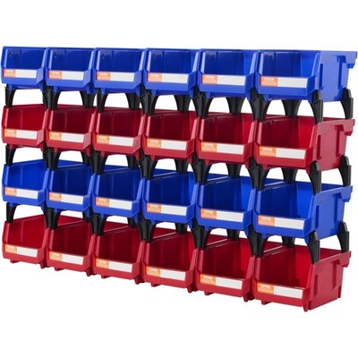 Stapelboxen 24er-Set Sichtlagerboxen Blau Rot Kunststoff Ordnung Lagerbehälter