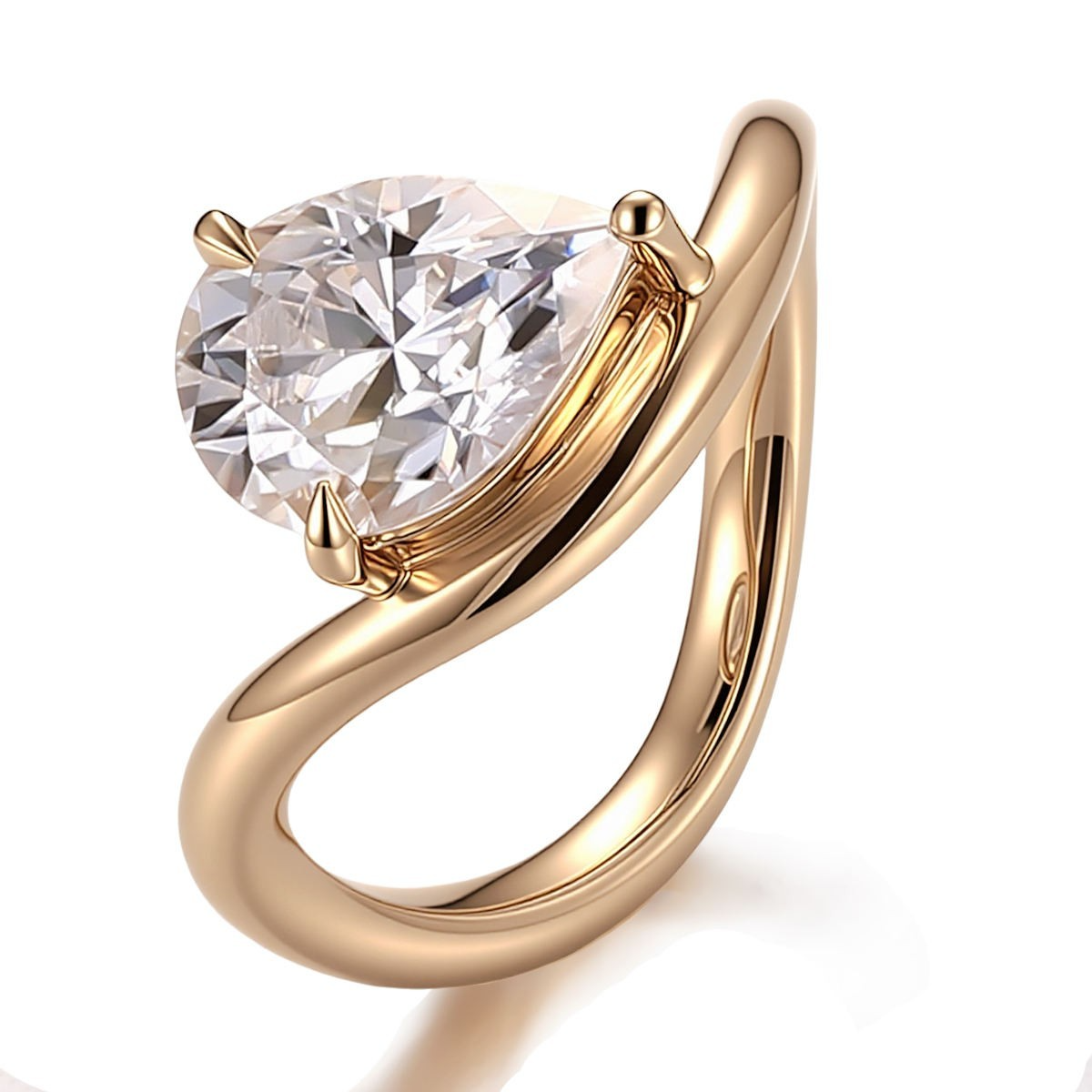 Unique 2.00CT Pear Cut White Moissanite With 10K Yellow Gold Engagement Ring