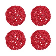 4 Pcs Wicker Rattan Balls 3.9 Inch Rattan Decorative Balls Red