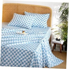 - Gingham Sheet Set, 4-Piece Sheet Set, Checkered Grid Plaid Twin Blue White