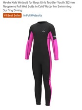 Hevto Kids Neoprene Wetsuit-Black/Pink-Size 7-NWT-OUT OF ORIG PKG