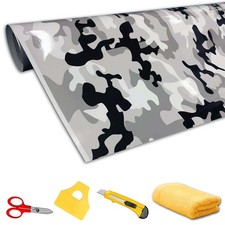 Snow Camo Camouflage Vinyl Film Wrap Decal Air Bubble Free Black White Gray